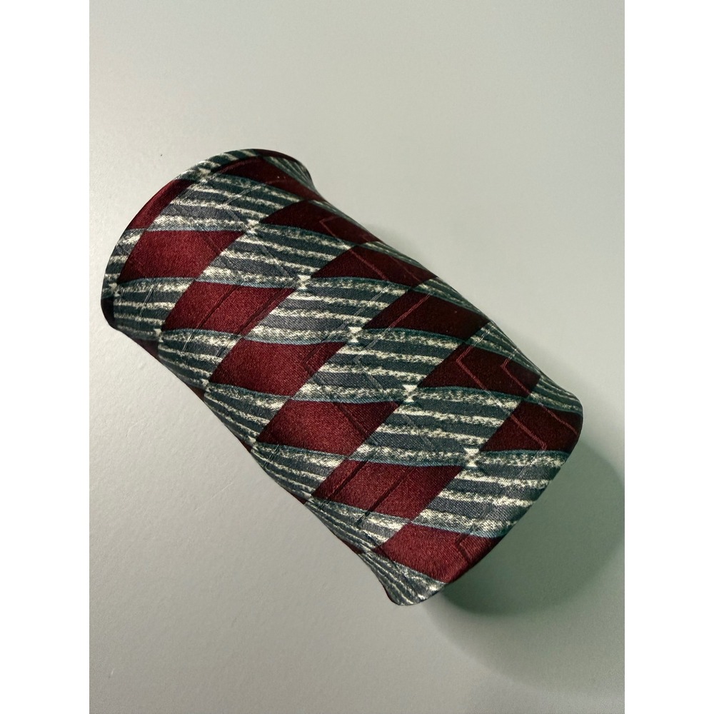 Louis Feraud Paris Vintage Silk Tie Burgundy Grey Geometric Diamond Pattern Mens